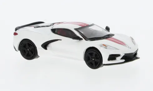 Chevrolet Corvette (C8) Stingray, weiss/rot, 2020, 1:87, PCX87
