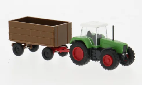 Fendt Favorit mit Anhänger, grün/braun, 1:160, Wiking