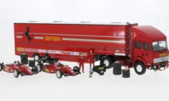 Ferrari + Fiat Renntransporter-Set: Scuderia Ferrari, Formel 1, GP Monaco, 1984, Scuderia Ferrari SpA SEFAC, M.Alboreto/R.Arnoux, 1:43, Brumm + Old Cars