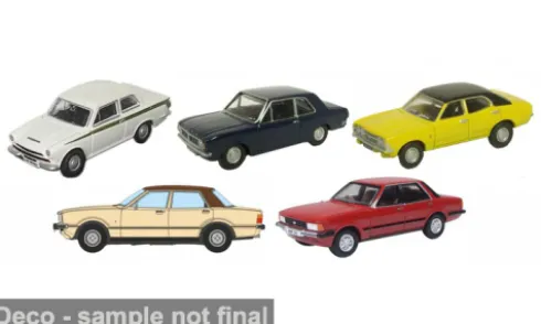 Ford 5er Set: Cortina MK I/II/III/IV/V, weiss/schwarz, 1:76, Oxford
