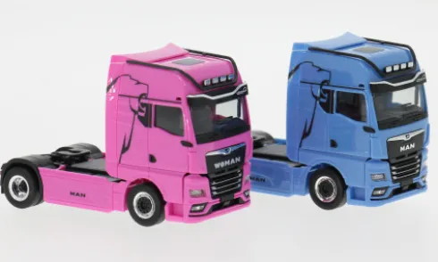 MAN 2er-Set eTGX GX, blau/pink, 1:87, Herpa