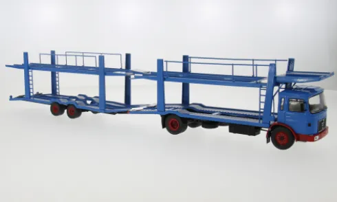 MAN Autotransporter mit Anhänger, blau/rot, 1970, 1:43, IXO