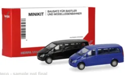 Mercedes 2er Set: Vito Bus (W639), schwarz/blau, 2010, 1:87, Herpa MiniKit