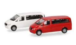 Mercedes 2er Set: Vito Bus (W639), weiss/rot, 2010, 1:87, Herpa MiniKit