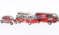 VW 3er-Set, Käfer, T2 Bus, T3 Kastenwagen, Coca-Cola, 1:76, Oxford